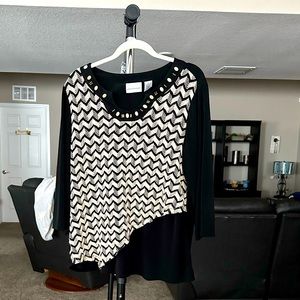 Alfred Dunner black and brown beaded quarter length sleeves top. XL